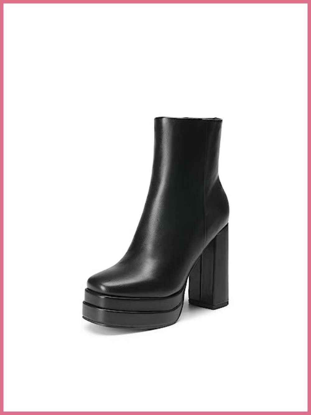 Women's Platform Chunky Heel Ankle Boots Square Toe Side Zip Faux Leather